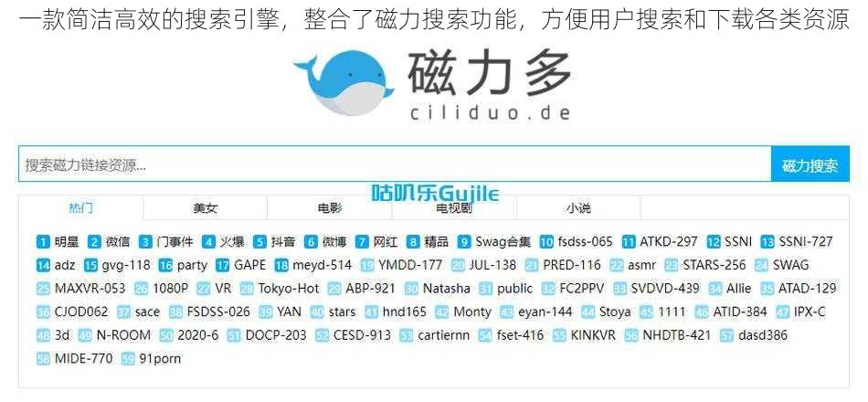 一款简洁高效的搜索引擎，整合了磁力搜索功能，方便用户搜索和下载各类资源