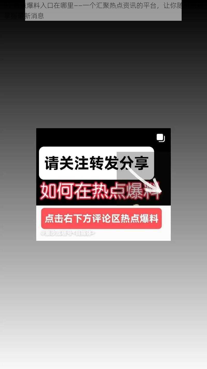 91 热点爆料入口在哪里——一个汇聚热点资讯的平台，让你随时随地掌握最新消息