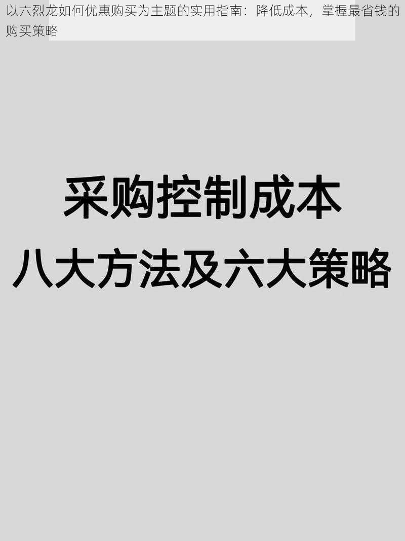 以六烈龙如何优惠购买为主题的实用指南：降低成本，掌握最省钱的购买策略