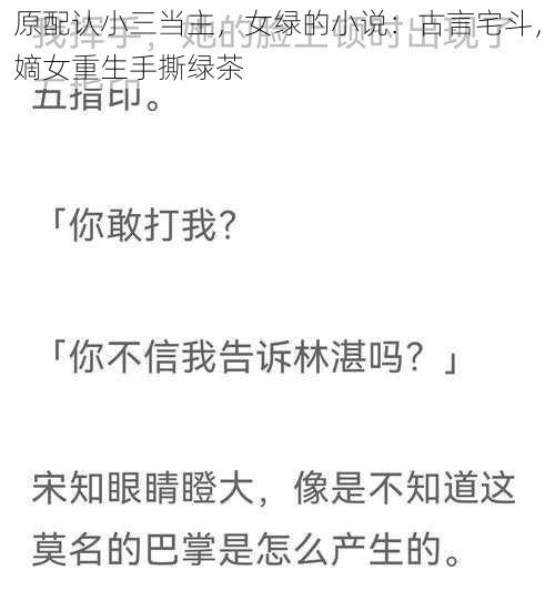 原配认小三当主，女绿的小说：古言宅斗，嫡女重生手撕绿茶