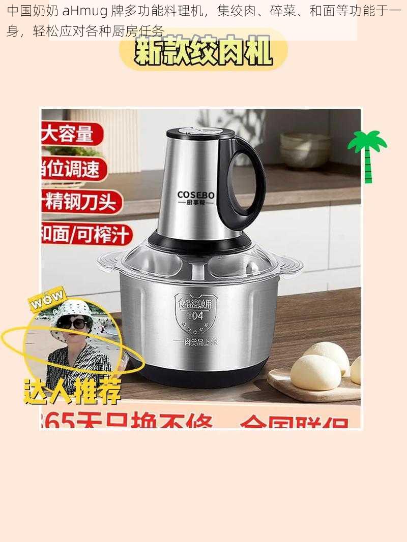 中国奶奶 aHmug 牌多功能料理机，集绞肉、碎菜、和面等功能于一身，轻松应对各种厨房任务