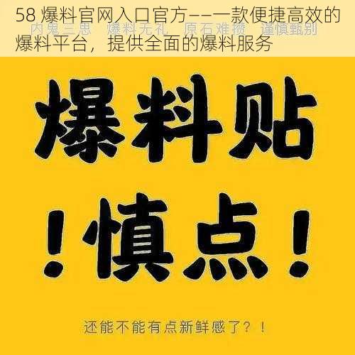 58 爆料官网入口官方——一款便捷高效的爆料平台，提供全面的爆料服务