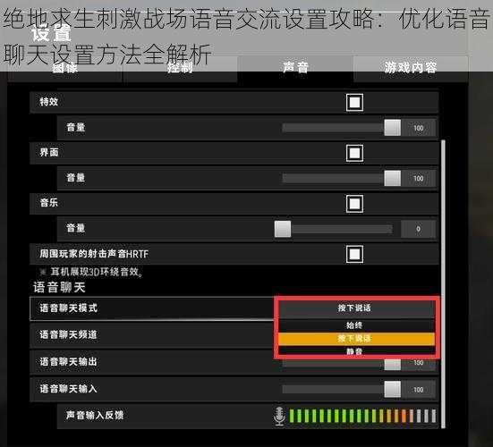 绝地求生刺激战场语音交流设置攻略：优化语音聊天设置方法全解析