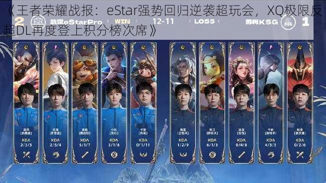 《王者荣耀战报：eStar强势回归逆袭超玩会，XQ极限反超DL再度登上积分榜次席》