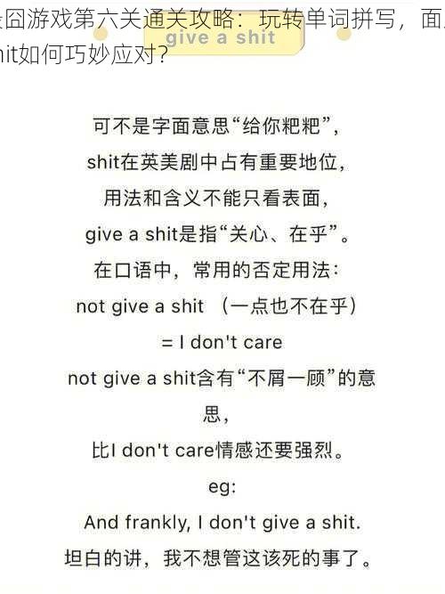 最囧游戏第六关通关攻略：玩转单词拼写，面对shit如何巧妙应对？