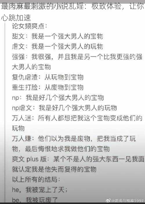 最肉麻最刺激的小说乱婬：极致体验，让你心跳加速