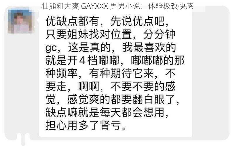 壮熊粗大爽 GAYXXX 男男小说：体验极致快感