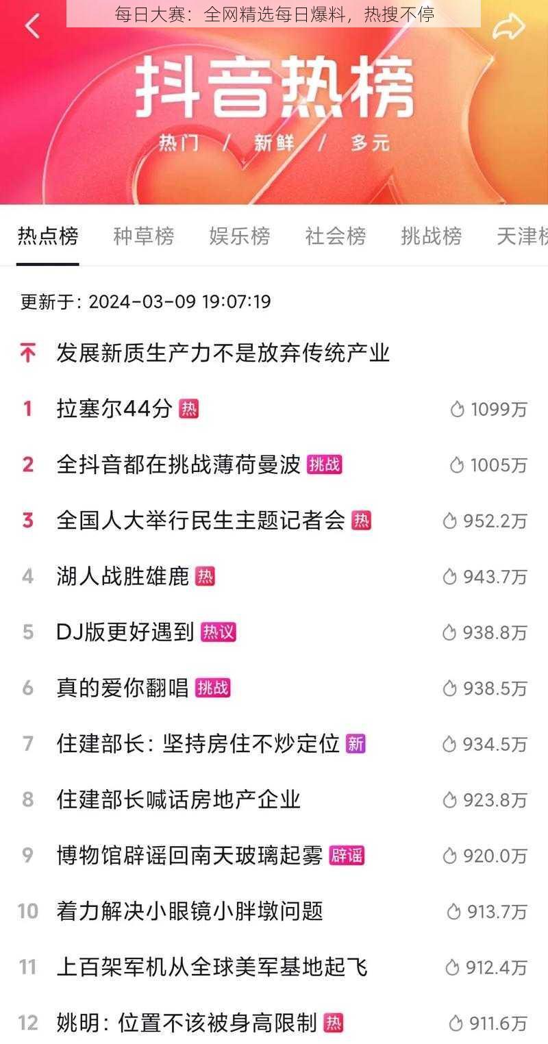 每日大赛：全网精选每日爆料，热搜不停
