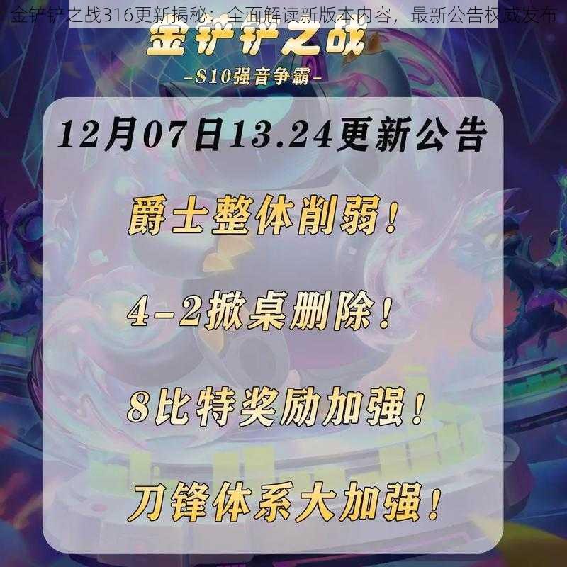 金铲铲之战316更新揭秘：全面解读新版本内容，最新公告权威发布