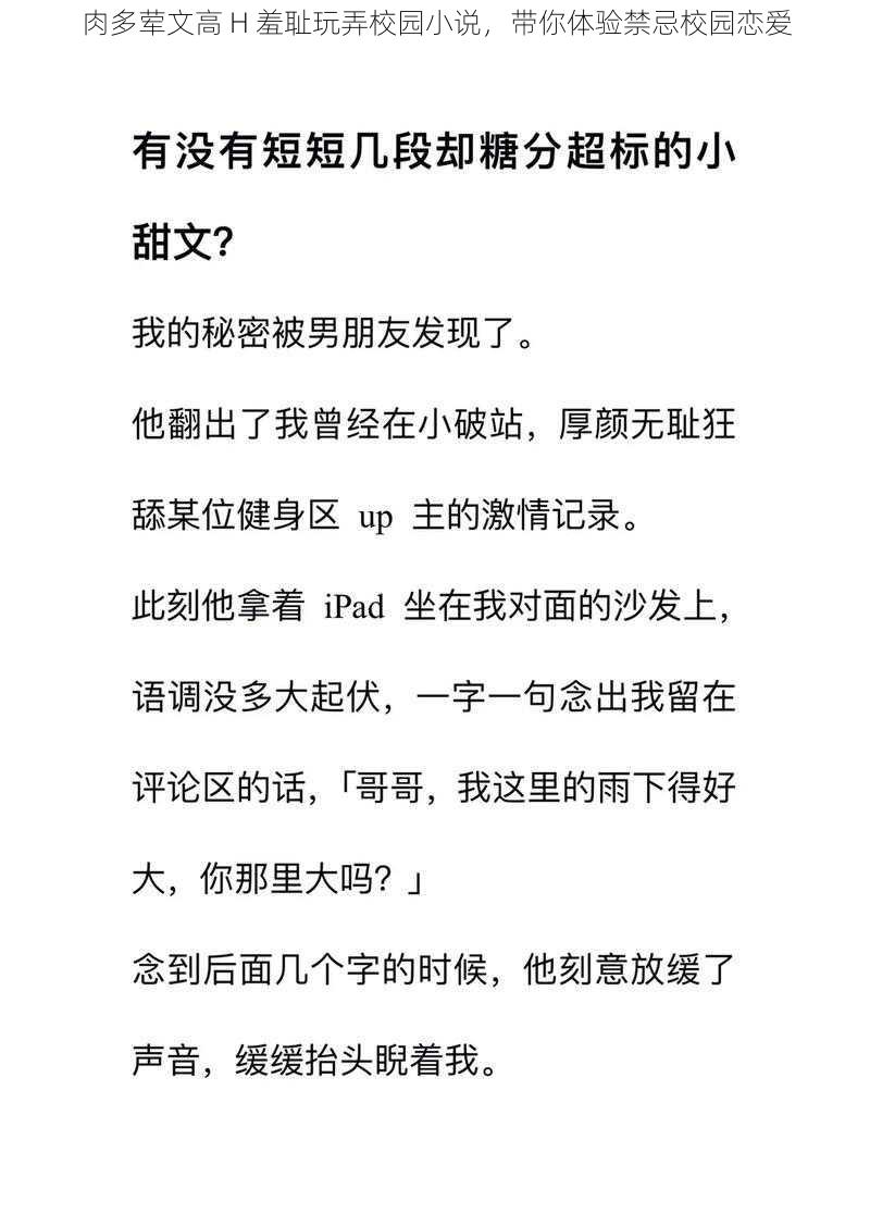 肉多荤文高 H 羞耻玩弄校园小说，带你体验禁忌校园恋爱