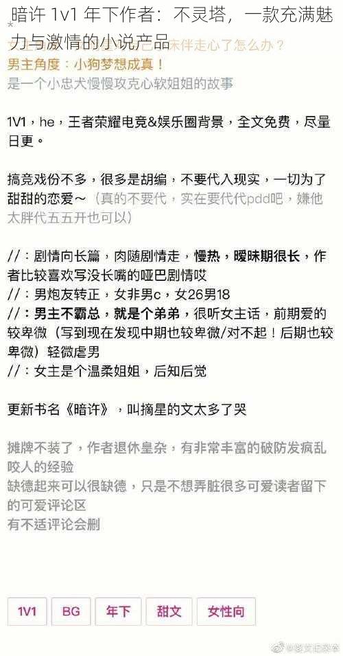 暗许 1v1 年下作者：不灵塔，一款充满魅力与激情的小说产品