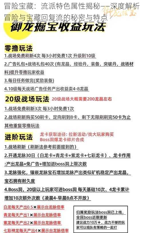 冒险宝藏：流派特色属性揭秘——深度解析冒险与宝藏回复流的秘密与特点