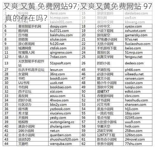 又爽 又黄 免费网站97;又爽又黄免费网站 97 真的存在吗？