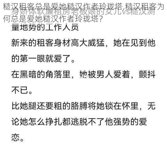 糙汉租客总是爱她糙汉作者玲珑塔,糙汉租客为何总是爱她糙汉作者玲珑塔？