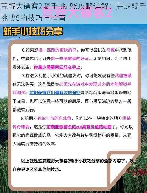 荒野大镖客2骑手挑战6攻略详解：完成骑手挑战6的技巧与指南