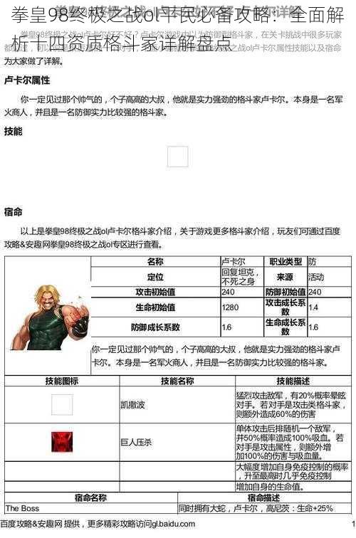 拳皇98终极之战ol平民必备攻略：全面解析十四资质格斗家详解盘点