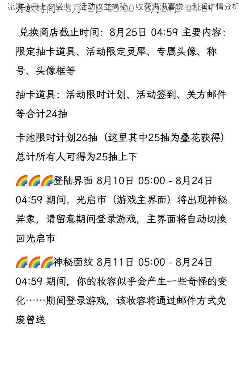 流浪方舟七夕盛典：活动收益揭秘，收获满满喜悦与利润详情分析