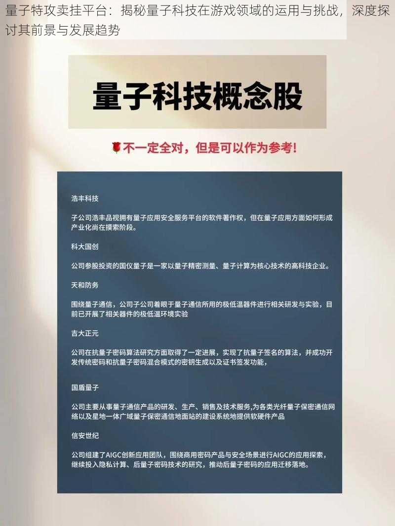 量子特攻卖挂平台：揭秘量子科技在游戏领域的运用与挑战，深度探讨其前景与发展趋势