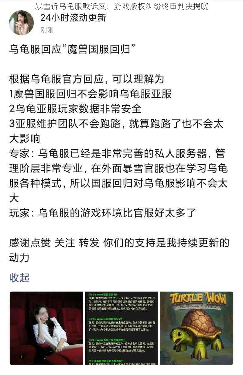 暴雪诉乌龟服败诉案：游戏版权纠纷终审判决揭晓